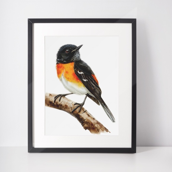 Watercolor American Redstart Bird Print Unframed - Wall Art Bird Illustration - Picture 3 of 5